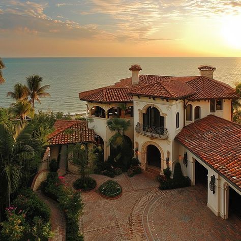 South Of France House Exterior, Spanish Colonial Mansion, Spanish Style Homes Outside, Italian Home Aesthetic Exterior, Spanish Houses Architecture, 80s Mansion Exterior, Spanish Hacienda Bedroom, Old Mediterranean Homes, Spanish Mansion Interiors