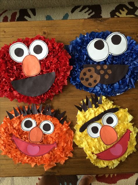 Tissue paper Sesame Street characters Sesame Street Crafts, Colors Craft, Kids Characters, Letter Crafts, Preschool Alphabet, Kindergarten Art Projects, Art Activities For Toddlers, Elmo Party, Crafts Preschool