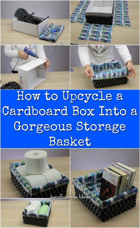 How to Upcycle a Cardboard Box Into a Gorgeous Storage Basket - Have a plain old cardboard box you are looking to spruce up? In my newest exclusive video tutorial, I show you how you can transform any cardboard box into something truly amazing. Take a look at the post, and enjoy upgrading your cardboard boxes into works of functional art. #repurpose #diy #upcycle #reuse #organizing #organize #crafts Diy Storage Baskets, Cardboard Box Storage, Storage Baskets Diy, Cardboard Box Diy, Savon Diy, Baskets Diy, Diy Boxes, Diy Organizer, Cardboard Box Crafts