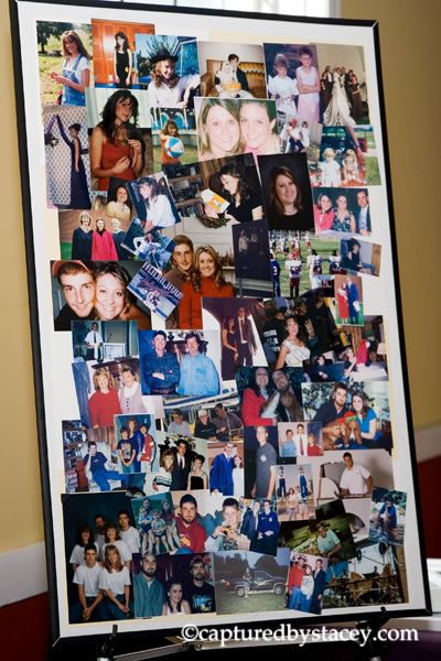 Large Photo Collage of old pictures of the bride and groom Large Photo Collage, Photo Collage Party, Family Photos Wall Decor, Photo Collage Board, Heart Shaped Photo Collage, Collage Party, Wedding Photo Collage, Heart Photo Collage, Photo Collage Prints