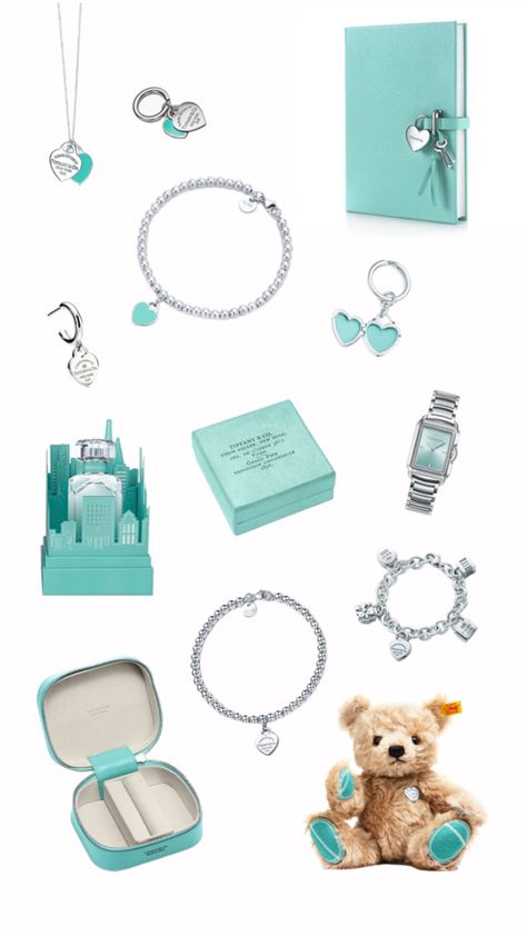 jewelry aqua Tiffany And Co Set Jewellery, Tiffany Blue Clothes, Tiffanys Aesthetic, Tiffany & Co, Tiffany And Co Aesthetic, Jewelry Tiffany And Co, Hannah Dodd, Jewelry Collage, Pandora Bracelet Charms Ideas