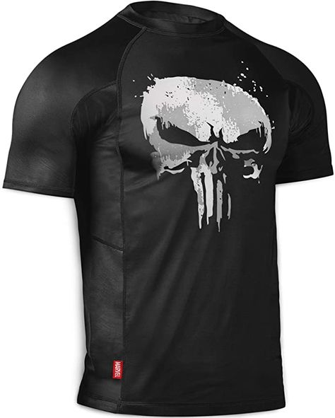 Hayabusa Mens Marvel Hero Elitte Short Sleeve Jiu Jitsu Rash Guard - The Punisher Punisher Shirt, Jiu Jitsu Rash Guards, Punisher Marvel, The Punisher, Elite Series, Marvel Heroes, Rash Guard, Stretch Fabric, Marvel