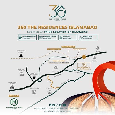 𝐀𝐜𝐜𝐞𝐬���𝐬𝐢𝐛𝐢𝐥𝐢𝐭𝐲 𝐢𝐬 𝐭𝐡𝐞 𝗺𝗮𝗶𝗻 𝗳𝗮𝗰𝘁𝗼𝗿 While Choosing Place for Residential purposes. 360 The Residences Islamabad is located at the endpoint of the 𝗻𝗲𝘄 𝗕𝗵𝗮𝗿𝗮 𝗞𝗮𝗵𝘂 𝗕𝘆𝗽𝗮𝘀𝘀. 𝗚𝗔𝗠𝗘 𝗖𝗛𝗔𝗡𝗚𝗘𝗥 for the area making your investment more secure. A project by Hajvairy Developers Pvt. Ltd. For more information call us now: 📞+92 309-2277771 +92 51 2166077 +92 51 2166055 🌐 www.hajvairydevelopers.com 📧 info@hajvairydevelopers.com Map Location Poster Design, Social Media Images Design, Online Bookkeeping, Real Estate Advertising, Images Design, Real Estates Design, Presentation Layout, Graphic Design Lessons, Poster Ideas