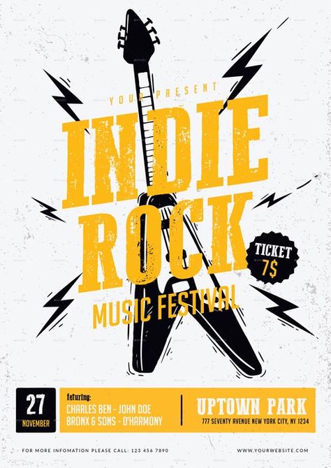 Rock Music Poster Design, Music Festival Flyer Design, Rock Music Festival Poster, Poster Festival Music, Music Poster Design Ideas, Festival Poster Ideas, Rock Graphic Design, Rock Festival Poster, Indie Rock Poster