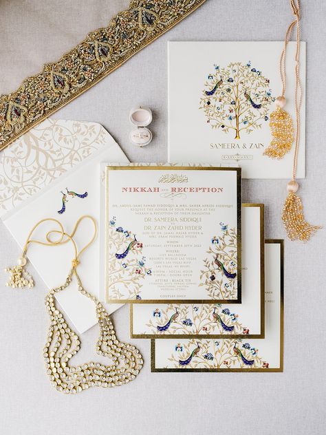 Modern muslim american wedding invitations Indian Wedding Stationery, Indian Traditional Wedding Invitation Card, Classy Indian Wedding Invitations, Royal Indian Wedding Invitations, Pakistani Wedding Invitations, Luxury Indian Wedding Invitations, Mughal Wedding Invite, Wedding Invitation Content Indian, Modern Indian Wedding Invitations