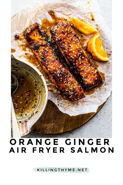 Orange Salmon Recipes, Salmon Airfryer, Airfryer Salmon, Ginger Salmon, Air Fryer Salmon, Orange Honey, Thyme Recipes, Salmon Orange, Fried Salmon