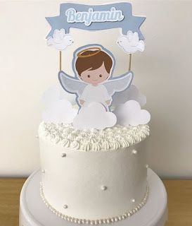 Angelito Precious Moments: Toppers para Pasteles o Tartas de Primera Comunión para Imprimir Gratis. Diy Angel Decorations, Printable Cake Toppers, Boys First Communion, First Communion Decorations, Communion Decorations, Communion Cakes, Baby Dedication, Communion Party, Angel Cake