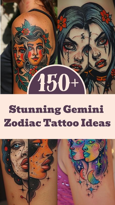 Explore the world of Gemini Zodiac tattoos with these captivating design ideas! Whether you're considering a small and subtle tattoo or a bold sleeve design, there's something for every Gemini out there. Dive into traditional or neo-traditional styles, experiment with colors or keep it black and white. Discover unique placements like on the thigh or arm for a tattoo that truly represents your zodiac sign. Gemini Good And Evil Tattoo, Gemini Tattoos For Women, Gemini Tattoo Designs Unique, Good And Evil Tattoos, Zodiac Tattoo Ideas, Gemini Tattoos, Gemini Zodiac Tattoos, Gemini Tattoo Designs, Gemini Symbol