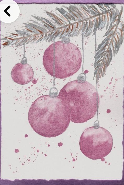 Christmas Cards Pink, Pink Christmas Cards, Watercolor Christmas Cards Diy, Painted Christmas Cards, Seasons Greetings Card, Painted Ornament, Ornament Card, Christmas Card Art, Watercolor Christmas Cards