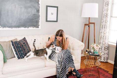 . Katie Anderson, Study Spaces, Tufted Couch, Office Tour, Latest Trends In Fashion, Working Space, Apartment Style, Chalkboard Paint, Inspiring Spaces