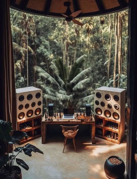 Home Recording Studio Aesthetic, Recording Studio Aesthetic, Music Production Studio, Audiophile Room, Hifi Room, Fantasy Music, Kelly Behun, Dj Room, Jungle Music