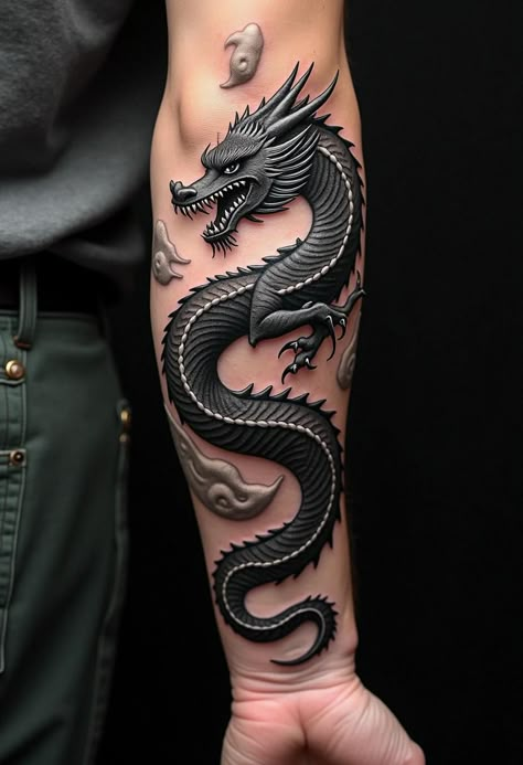 Dragon Tattoo Half Sleeve Men, Men’s Tattoos Meaningful, Dragon Tattoo Calf, Dragon Forearm Tattoo, Dragon Tattoo Realistic, Dragon Arm Tattoo, Umbrella Tattoo, Fierce Dragon, Dragon Tattoos For Men