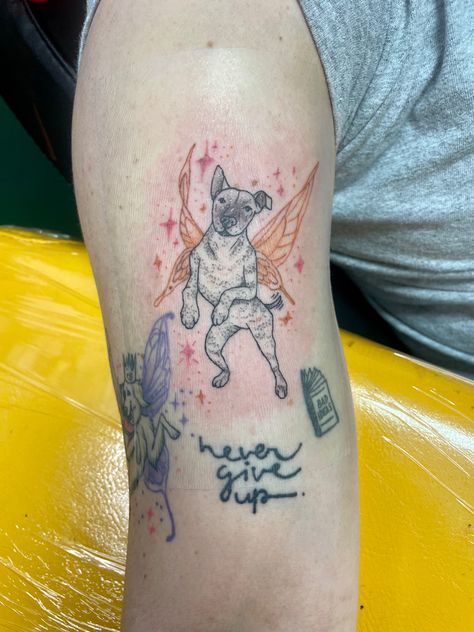 Angel Dog Tattoo, Witchy Dog Tattoo, Dog Fairy Tattoo, Dog Mermaid Tattoo, Unicorn And Mermaid Tattoo, Mermaid Tattoo, Fairy Tattoo, Sleeves Ideas, Dog Tattoos