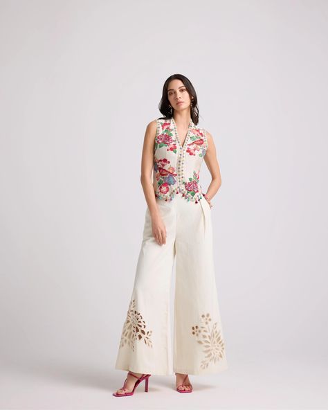 IVORY CUTWORK FLARED PANTS | C H A N D R I M A Long Skirt Top Designs, Long Skirt And Top, Androgynous Outfits, Coord Sets, Dress Designing, Indian Outfits Lehenga, Cowl Dress, Traditional Indian Outfits, Designer Dresses Casual