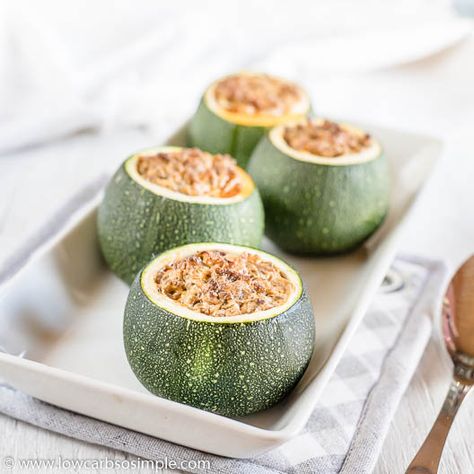 Stuffed Round Zucchini | Low-Carb, So Simple! Stuffed Round Zucchini, Round Zucchini Recipes, Round Zucchini, Cauliflower Side Dish, Easy Zucchini Recipes, Savory Bites, Bbq Seasoning, No Sugar Foods, Zucchini Recipes