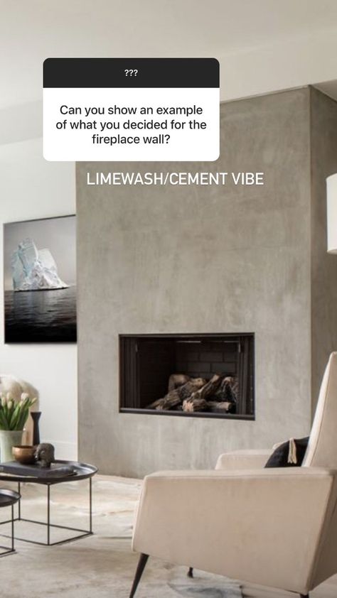 Tadelakt Plaster Fireplace, Concrete Paint Fireplace, Lime Wash Paint Fireplace, Limewash Plaster Fireplace, Kathleen Post Home, Lime Wash Fireplace Wall, Limewash Tv Wall, Limewash Accent Wall Living Room, Concrete Electric Fireplace