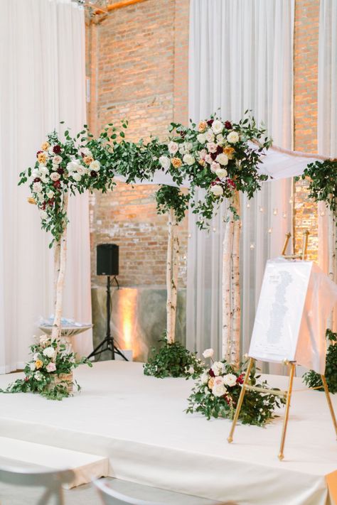 Birch Chuppah With Flowers, Wedding Ceremony Hoopa, Jewish Wedding Ideas Chuppah, Jewish Wedding Huppa, Fall Chuppah Flowers, Flower Chuppah Wedding, Wedding Ceremony Chuppah, Wedding Chuppah Indoor, Chuppah Flowers Wedding