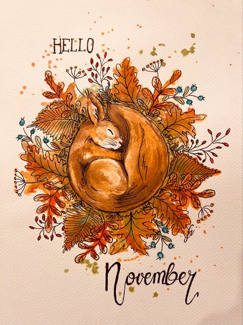 #watercolor #kohinoor #hellonovember #inkandwash November Illustration Art, November Bujo Ideas, November Drawing Ideas, November Watercolor, November Illustration, Colorful Sketchbook, November Bujo, Selfcare Journal, Chinese Painting Flowers