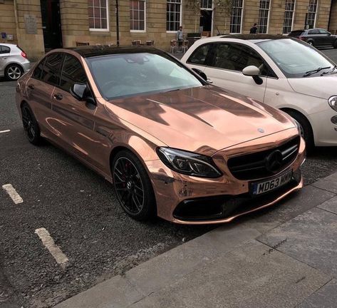 Mercedes C63 Rose Gold Rose Gold Car, Mercedes Auto, Gold Car, Girly Car, Lux Cars, Car Goals, Bmw X6, Porsche Panamera, Audi Cars