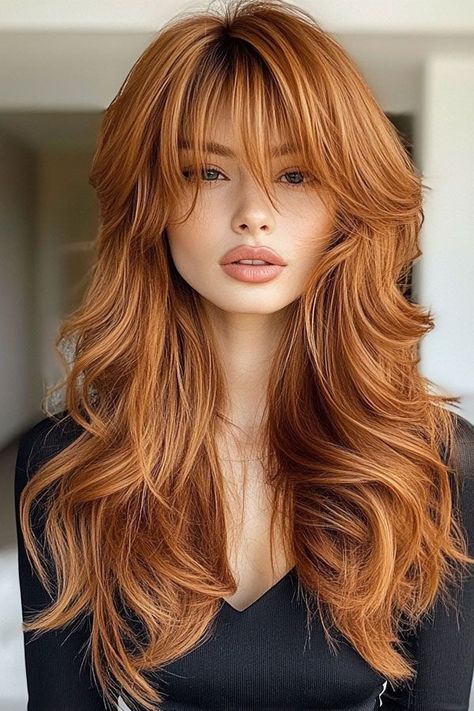 Deep Auburn Hair, Pumpkin Spice Hair, Light Auburn Hair, Dark Chocolate Brown Hair, Amber Hair, Brown Hair Shades, Light Auburn, Textured Layers, Cool Blonde Hair