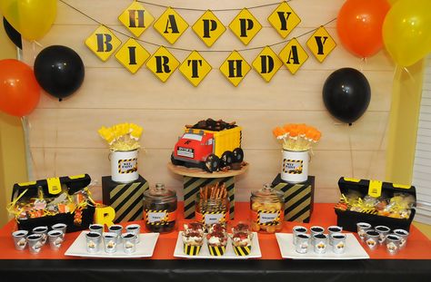 Truck Party Decorations, Construction Birthday Decorations, Truck Birthday Cakes, Construction Theme Birthday Party, Dump Truck Birthday, Construction Theme Party, Construction Vehicle, Construction Birthday Parties, Happy Birthday Lettering