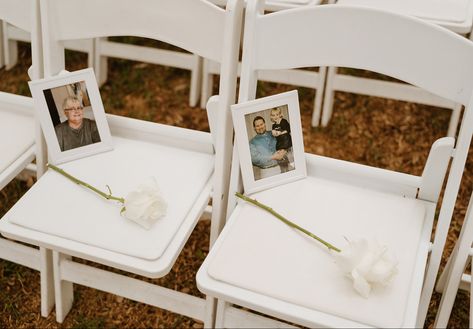 Honoring Family Members At Wedding, Grandparent Tribute Wedding, Photos Of Loved Ones At Wedding, Lost Family Members Wedding, Remembrance Seat At Wedding, Saved You A Seat Memorial At Wedding, Match Maker Wedding Chair Sign, Honoring Parents At Wedding, Wedding Guest Who Have Passed