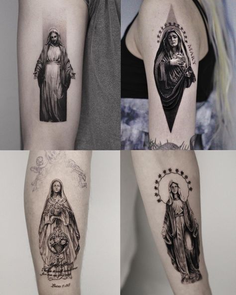 Virgin Maria Tattoo, Our Lady Of Sorrows Tattoo, Virgin Mary Tattoo For Women, Tattoo Chest And Shoulder, Mother Mary Tattoos, Saint Tattoo, Alchemy Tattoo, Catholic Tattoos, Tattoo Realism