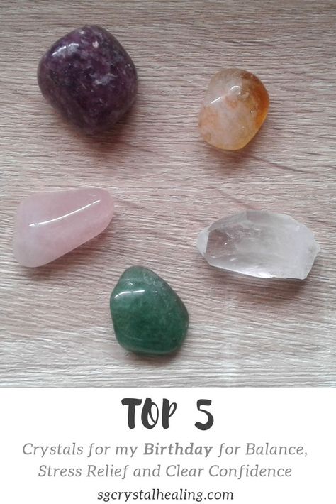 My upcoming birthday was the inspiration for this post so I decided to pick out the Top 5 Crystals for My birthday (but it could apply to your birthday too *wink*). The idea of these crystals is to aid support and promote balance, alleviate stress (especially if you are dwelling on what you haven't achieved) as well as balance. My top 5 are: Rose Quartz, Green Aventurine, Lepidolite, Citrine and Clear Quartz. #crystals #crystalhealing #birthday Crystals For Luck, Leveling Up, On My Birthday, Crystals Healing Properties, Alternative Healing, Crystals Healing, Crystal Meanings, Alternative Health, Quartz Crystals