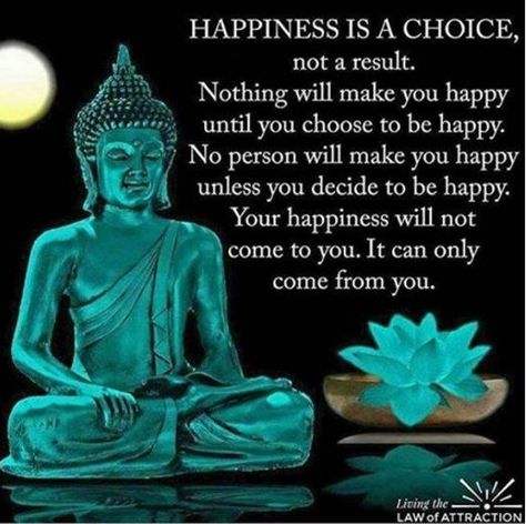 Happiness is a choice, not a result. Nothing will make you happy until you choose to be happy. No person will make you happy unless you decide to be happy. Your happiness will not come to you. It can only come from you. Buddhist Quotes, Happiness Is A Choice, Buddha Quote, Buddha Quotes, Choose Happy, Happiness Is, The Words, Buddhism, Namaste