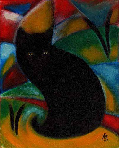 Franz Marc (Alemania, 1880-1916). Black cat. Franz Marc, German Expressionism, Black Cat Art, A Black Cat, Cat Artwork, Wassily Kandinsky, Cat Drawing, Cat Art, Art History