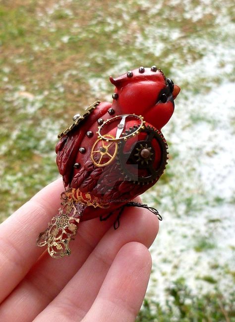 Polymer Clay Steampunk, Steampunk Bird, Sculpture Jewelry, Steampunk Animals, Steampunk Artwork, Steampunk Christmas, Polymer Clay Ornaments, Polymer Clay Figures, Polymer Clay Jewelry Tutorials