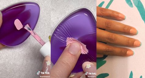 TikTok French manicure hack: Does this viral hack really work? French Manicure At Home, Vinylux Nail Polish, Silicone Makeup Sponge, Nail French, Glossier Nail Polish, Silicone Sponge, Embrace Natural Beauty, Impress Nails, Makeup Brushes Guide