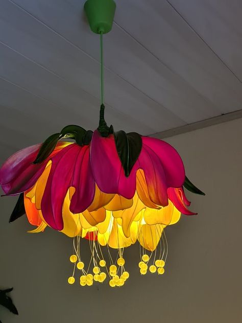 Pink Magenta Yellow Ceiling L Pendant Lamp Pivoine Chandelier Lighting - Etsy Pendent Lamp, Spring Begins, Magenta And Yellow, Yellow Ceiling, Flower Lamp Shade, Study Spaces, Flower Magic, Bright Lamp, Outside The Window