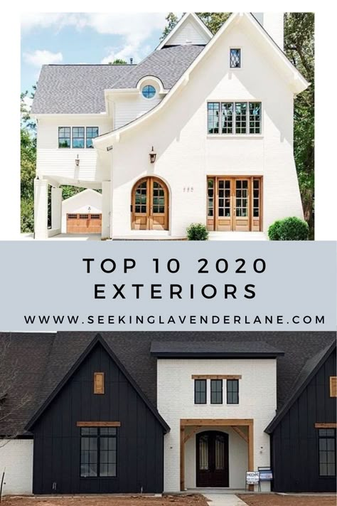 Top 10 European Farmhouse Exteriors | Seeking Lavender Lane White House Bronze Windows Exterior, White House With Black Accents Exterior, Paint Colors For Exterior Of House, Gray And White Exterior House Colors, Modern Home Exterior Paint Colors, Modern Farmhouse Exteriors, Modern Farmhouse Home Exterior, Stucco House Exterior, European Farmhouse Exterior