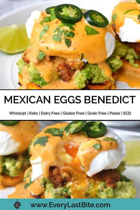 Eggs Benedict Southwest, Eggs Benedict On Biscuit, Eggs Benedict With Avocado, Divorced Eggs Mexican Breakfast, Linguica Breakfast Recipes, Breakfast Ideas Chorizo, Breakfast Recipes With Chorizo, Spicy Chorizo Recipes, Crazy Breakfast Ideas