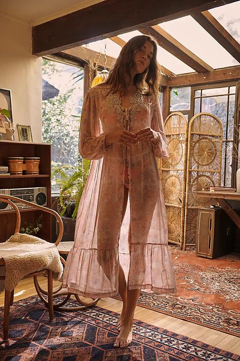 Away With Me Lounge Robe | Free People Lace Nightwear, Free People Kimono, Paisley Kimono, Dark Portrait, Sheer Robe, Maxi Kimono, Lounge Robes, Sonakshi Sinha, Printed Robe