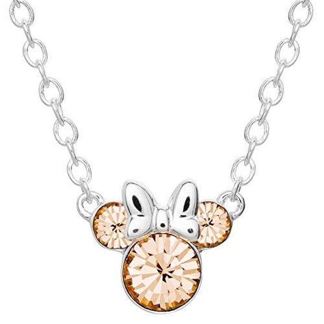 Disney minnie mouse birthstone joias, colar pendente mês de nascimento Timeless Brand, Disney Jewelry, Light Peach, Cute Necklace, Coin Pendant, Brass Material, Birthstone Necklace, Crystal Items, Spring Rings