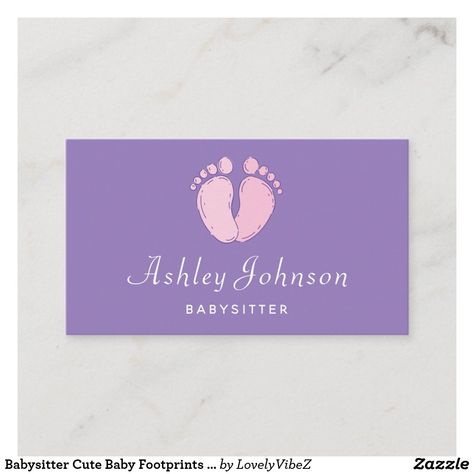 Babysitter Cute Baby Footprints Child Care Infant Business Card Ashley Johnson, Baby Footprints, Child Care, Personal Business Cards, Professional Business Cards, Zazzle Invitations, Playful Design, Childcare, Paper Texture