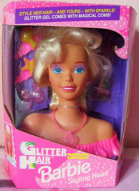 Mattel Barbie Glitter Hair Styling Head | 1993 | Miss_Leonie | Flickr Barbie Styling Head, Barbie 90s, Barbie Hair, Im A Barbie Girl, 90s Childhood, Glitter Hair, Polly Pocket, Glitter Gel, Childhood Toys