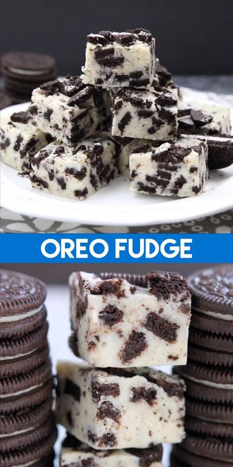 This Oreo Fudge whips up with only 3 ingredients! No candy thermometer required! Kek Coklat, Oreo Dessert Recipes, Resepi Biskut, Oreo Fudge, Fudge Recipes Easy, Oreo Recipes, Easy Baking Recipes Desserts, Läcker Mat, حلويات صحية