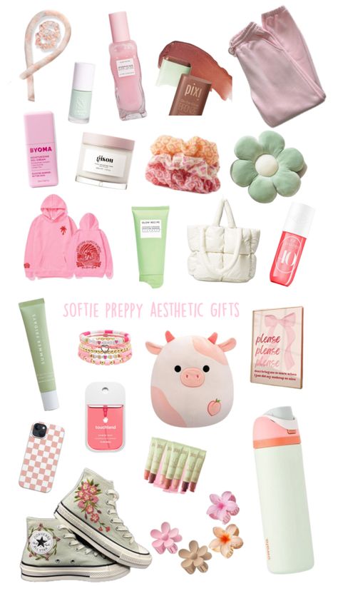 Softie or preppy super cute gift ideas green and pink cute for teen girls makeup ,clothes, decor, fun, cute Preppy Gift Ideas, Gift Ideas For Teens, Aesthetic Gifts, Cute Gift Ideas, Preppy Gifts, Makeup Clothes, Fun Cute, Preppy Aesthetic, Green And Pink