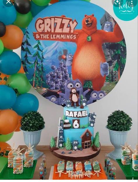 Grizzly Bear And Lemmings Birthday Party, Grizzy And The Lemmings Birthday Party, Grizzy And The Lemmings, 4th Birthday Cakes, Diy Party Decorations, 7th Birthday, 5th Birthday, Diy Party, 4th Birthday