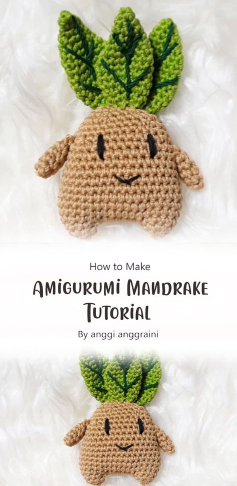 Mandrake Root Crochet Pattern Free, Mandrake Crochet Pattern Free, Crochet Mandrake Pattern Free, Mandrake Amigurumi, Crochet Mandrake, Crochet Project Free, Spring Crochet, Crochet 101, Harry Potter Theme Party