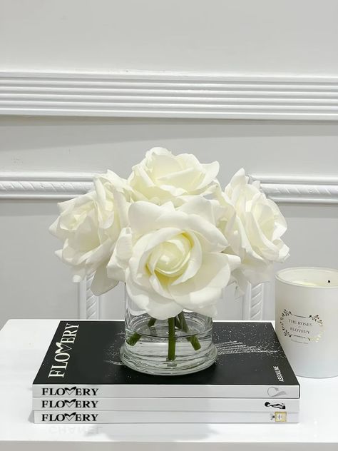 French Style Rose … curated on LTK Fake Flowers Decor Bedroom, White Roses Vase, Water In Glass, Small Night Stand, Home Vanity, Fake Flowers Decor, Rose Floral Arrangements, Stand Flower, Decor Market