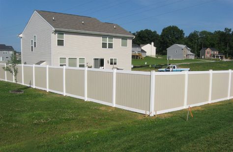 6' Two-Tone Vinyl Privacy Fence Landscaping Around Pool, Vinyl Fences, Fence Wall Design, Messi Wallpapers, Garden Gates And Fencing, Privacy Ideas, Fence Privacy, Vinyl Privacy Fence, Fence Wall