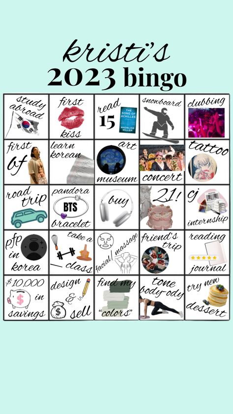 Bingo Vision Board, Childhood Bingo, 2023 Bingo, Childhood Memories 2000, Kiss Art, New Years Resolution, Connect With People, Your Aesthetic, Bingo