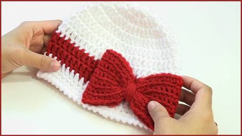 Bow Crochet Pattern, Bow Crochet, Knit Bow, Crochet Baby Hat Patterns, Hat Tutorial, Baby Hat Patterns, Crochet Bows, Crochet Cap, Haken Baby