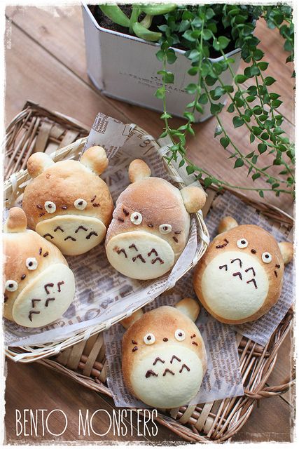 Kawaii by bentomonsters, via Flickr  Totoro Bread Buns, Kawaii Bento, Cute Buns, Cute Bento, Bread Art, Kawaii Cooking, Bento Recipes, Bread Bun, Japanese Sweets