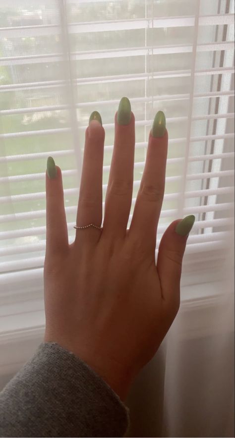 Green Round French Tip Nails, Almond Shaped Nails Green, Light Green Almond Nails, Round French Tip, Round French Tip Nails, Green Almond Nails, Sage Light Green, Almond Shaped Nails, Shaped Nails