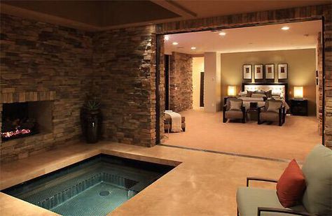 Hot tub in bedroom 😍 Luxury Goals, Indoor Jacuzzi, Indoor Hot Tub, Images Beautiful, Beautiful Bedrooms Master, Tub Ideas, Modern Luxury Bedroom, Sanctuary Bedroom, Casa Container